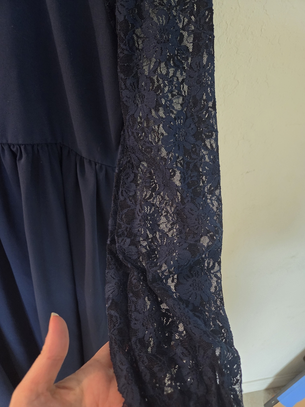 Girls XL Navy Blue Lace Overlay Dress Long Sleeve Tiered Ruffle Hem Whimsigoth - Picture 6 of 16